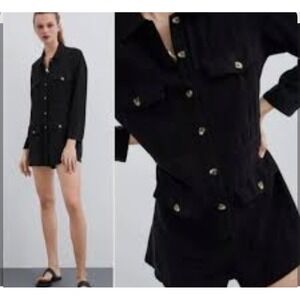 ZARA WOMAN BLACK SHIRT STYLE PLAYSUIT ROMPER LONG SLEEVE‎ SIZE Large